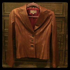 Ann Taylor Genuine Leather Jacket in Medium Brown